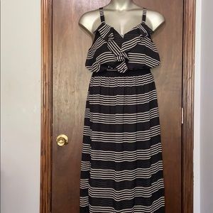 Black White Stripe Maxi Formal Casual 1X Dress.